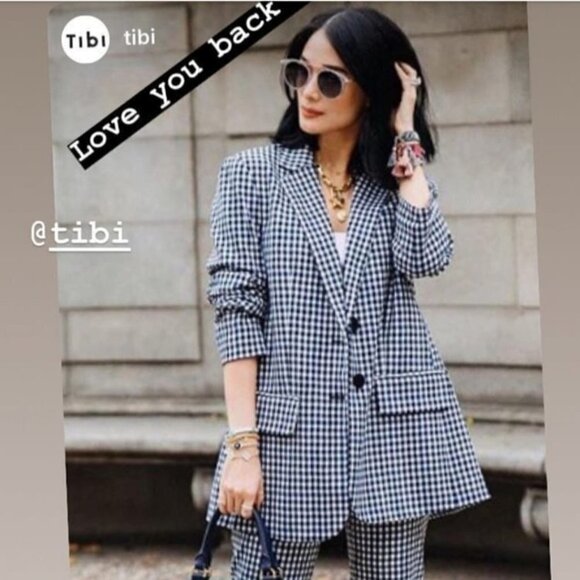 💕TIBI💕 Cut Ups Gingham Suiting Mens Blazer with Back Zip Black & White Print 4 - Picture 5 of 16